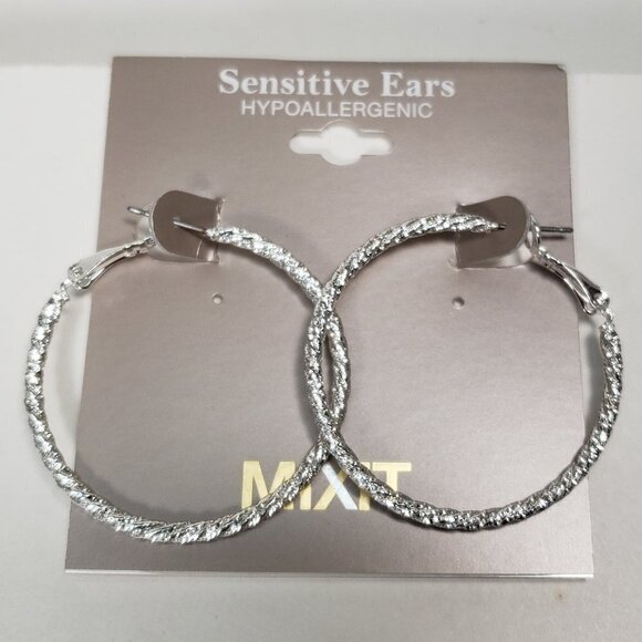 MIXIT Hypoallergenic Silver Tone Twisted Rope Hoop Earrings – Women’s Jewelry - Picture 7 of 9